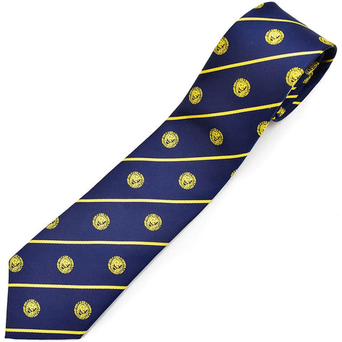 Silk tie lion mark dark blue x yellow stripe