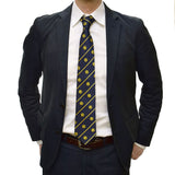 Silk tie lion mark dark blue x yellow stripe