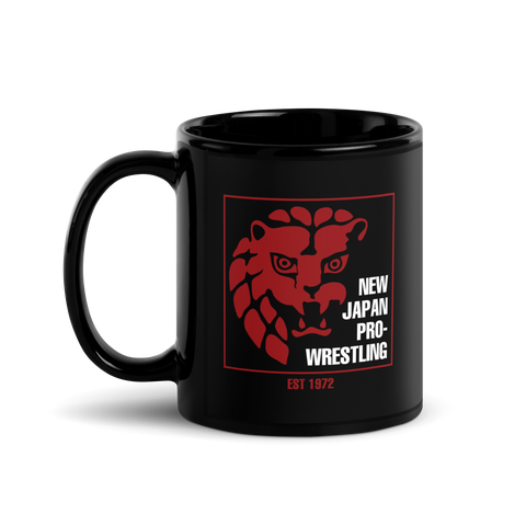 Lion Mark Red Square Logo Black Glossy Mug