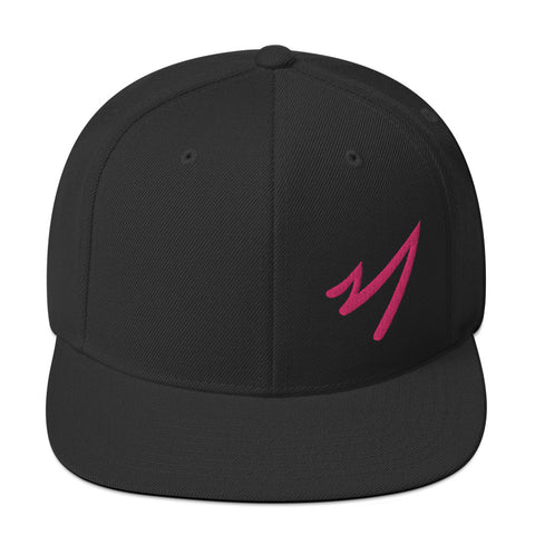 This black adjustable baseball cap has the Clark Connors Wild Rhino Mark embroidered in pink thread on the left front side.