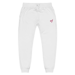 These fleece sweatpants feature the Clark Connors Wild Rhino Mark embroidered in pink thread on the upper left leg.