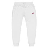 These fleece sweatpants feature the Clark Connors Wild Rhino Mark embroidered in pink thread on the upper left leg.
